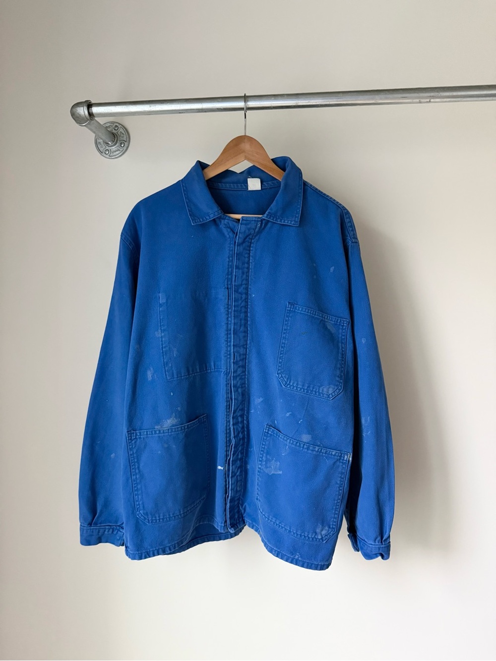 Vintage 70s 80s Blue French Chore Faded 3 Pocket Jacket Cotton Twill